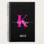 Black Hot Pink Monogram Planner<br><div class="desc">This simple, elegant black 5.5 x 8.5 soft planner with your first name in a trendy script font in white and your first initial in a modern cap font in hot pink is perfect for you. It's stylish and trendy and yet very classic. It will make keeping appointments, meetings, deadlines,...</div>