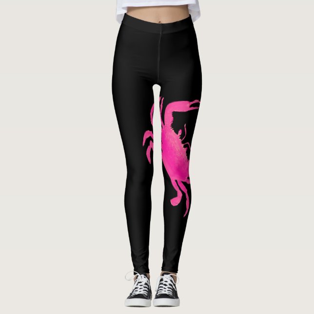 Black Hot Pink Nautical Crab Leggings (Front)