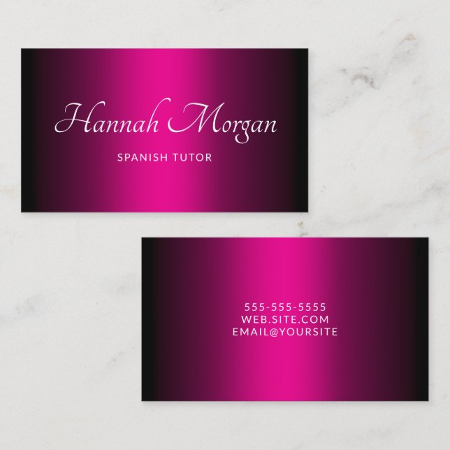 Black Hot Pink Ombre Elegant Script Business Card (Front/Back)