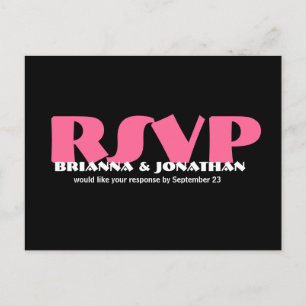 Black & Hot Pink RSVP Wedding Response Postcard