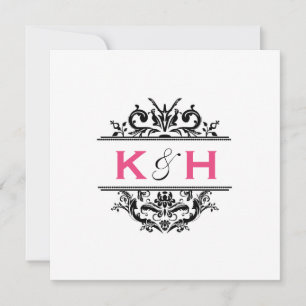 Black & Hot Pink Square Crest Invite