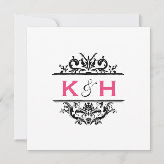 Black & Hot Pink Square Crest Invite