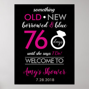 Black Hot Pink White Silver Bridal Wedding Shower Poster