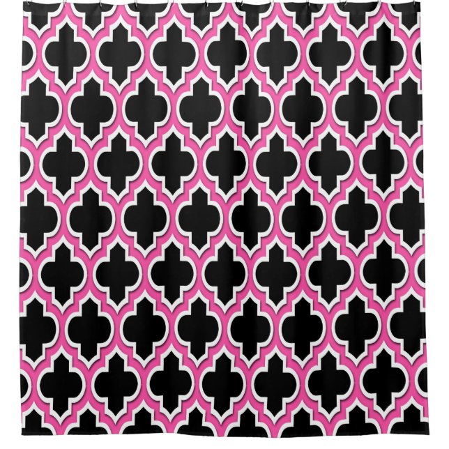Black Hot Pink White XL Moroccan #4DS Shower Curtain (Front)