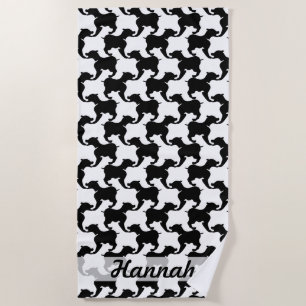 Black Houndstooth Dogs Name Choose Colour Beach T Towel