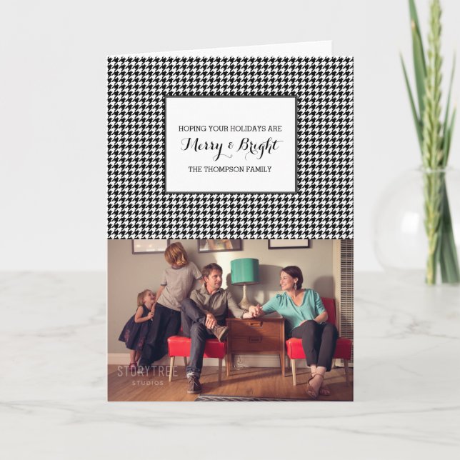 Black Houndstooth Holiday Photo Card (Front)