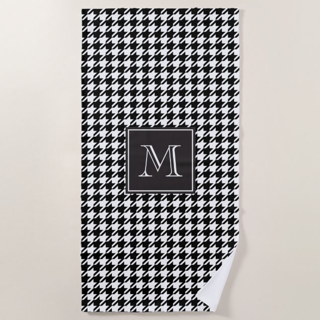 Black Houndstooth Monogram Beach Towel (Front)