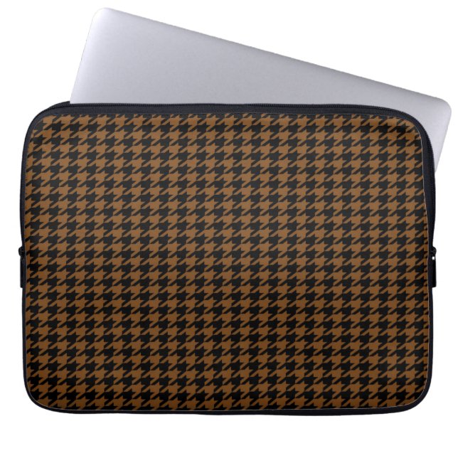 Black Houndstooth on Brown Laptop Sleeve (Front)