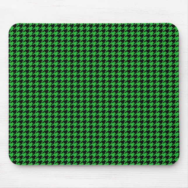 Black Houndstooth on Green Mouse Pad (Front)