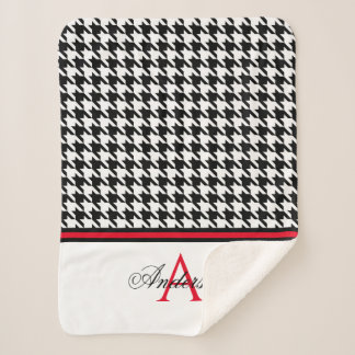 Black Houndstooth Personalised  Sherpa Blanket