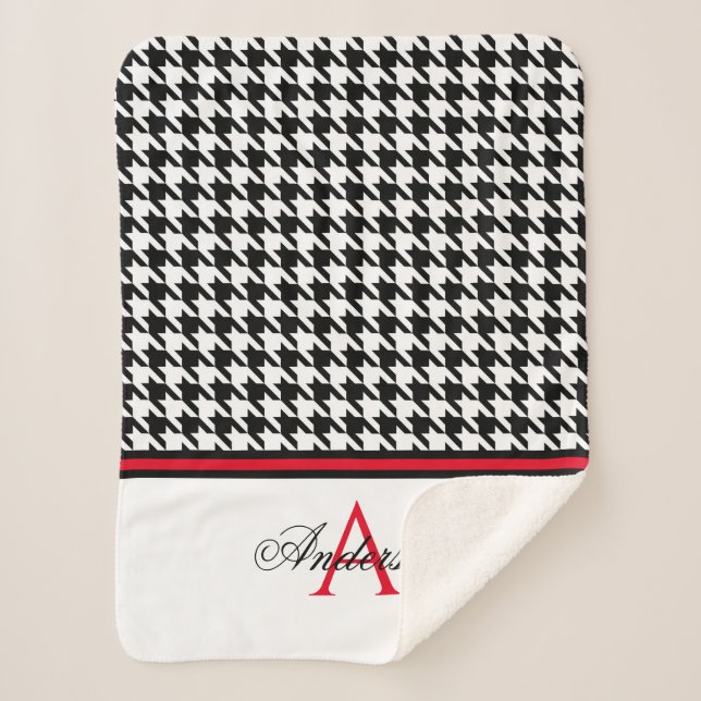 Black Houndstooth Personalised  Sherpa Blanket (Front)