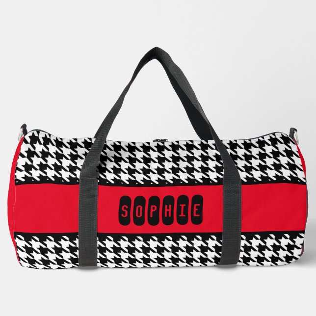Black Houndstooth & Red Large Duffel Bag (Front)