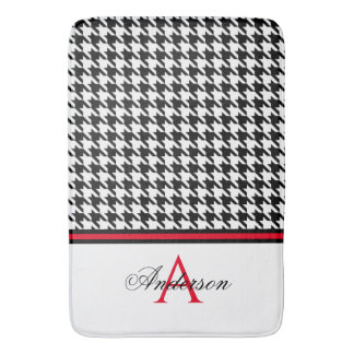 Black Houndstooth Red Monogram   Bath Mat