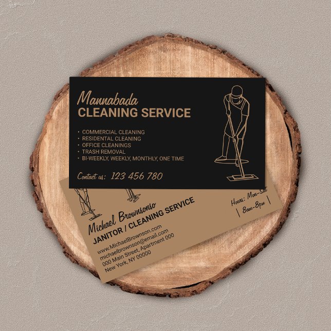 Black House Cleaning Professional Men Janitorial Business Card (Creator Uploaded)