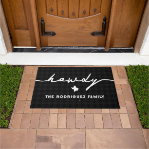 Black Howdy Houndstooth Doormat