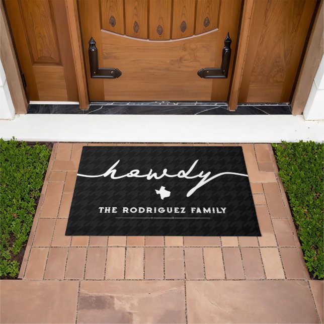 Black Howdy Houndstooth Doormat (Outdoor)