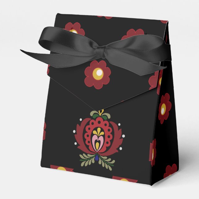 Black Hungarian Folk Design Favour Box (Front Side)