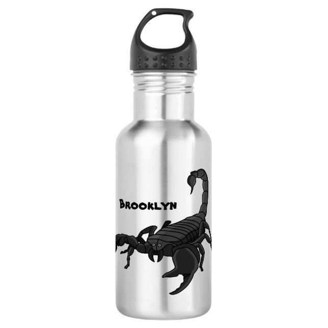 Black hungry scorpion cartoon illustration 532 ml water bottle (Front)