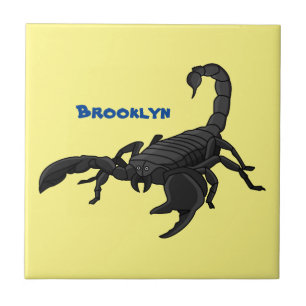 Black hungry scorpion cartoon illustration ceramic tile