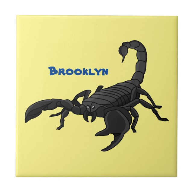 Black hungry scorpion cartoon illustration ceramic tile (Front)