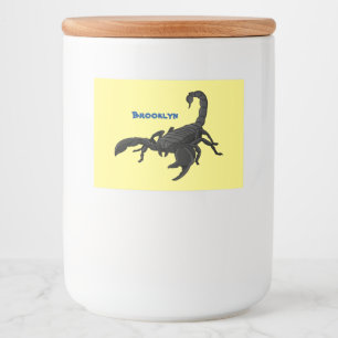 Black hungry scorpion cartoon illustration  food label
