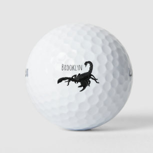 Black hungry scorpion cartoon illustration  golf balls