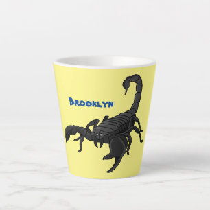 Black hungry scorpion cartoon illustration latte mug