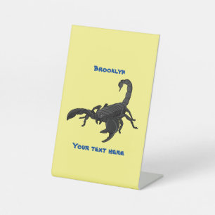 Black hungry scorpion cartoon illustration  pedestal sign