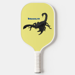 Black hungry scorpion cartoon illustration  pickleball paddle