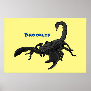 Black hungry scorpion cartoon illustration poster