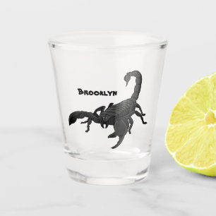 Black hungry scorpion cartoon illustration shot glass