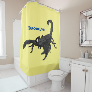 Black hungry scorpion cartoon illustration shower curtain