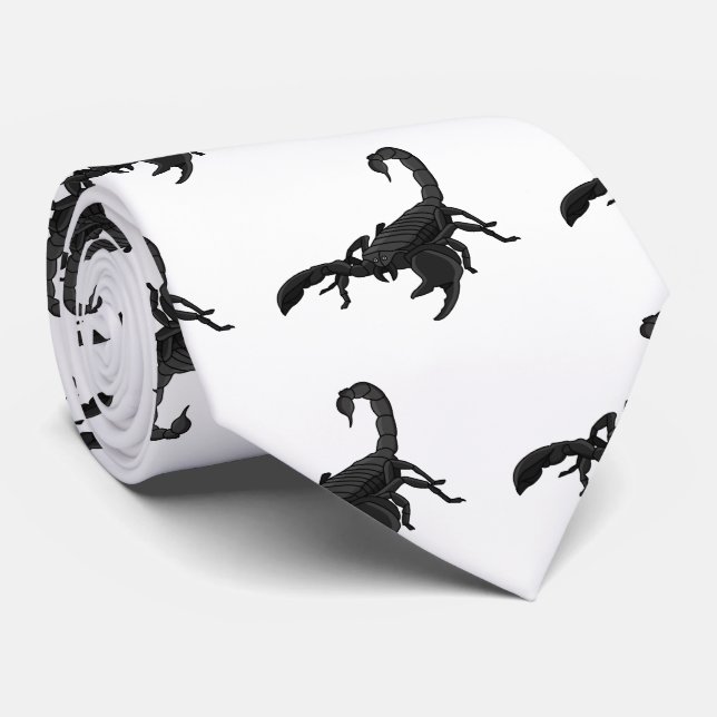 Black hungry scorpion cartoon illustration tie (Rolled)