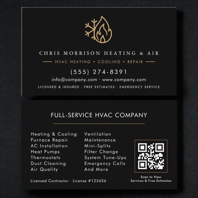 Black HVAC Services Company QR Code Business Card (Creator Uploaded)