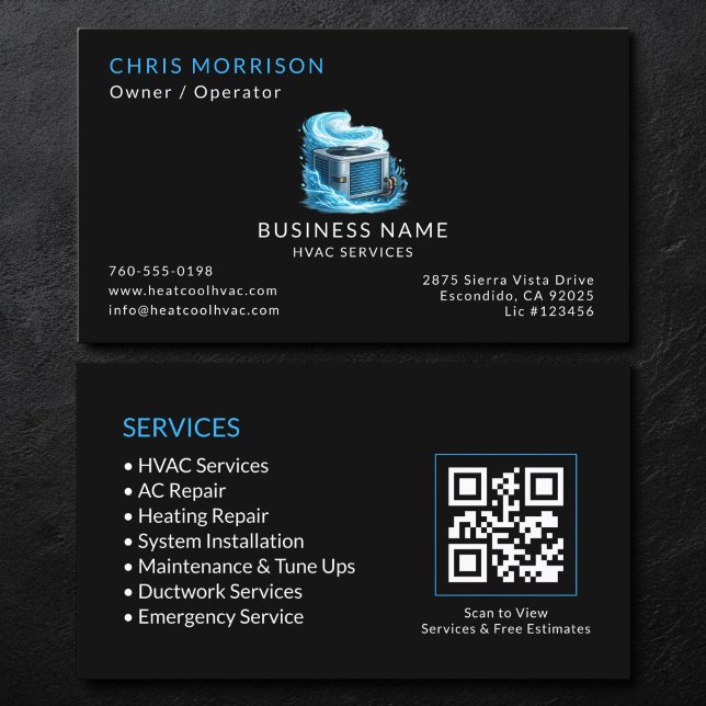 Black HVAC Services QR Code Business Card (Creator Uploaded)