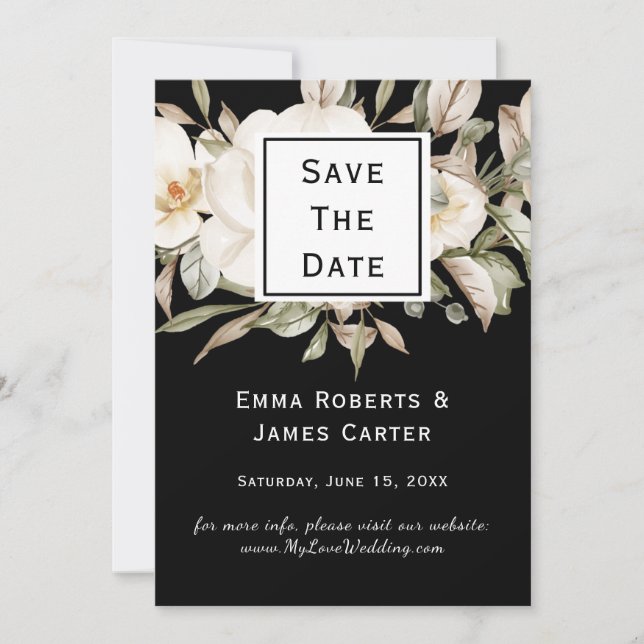 Black Hydrangea Save the Date Card (Front)