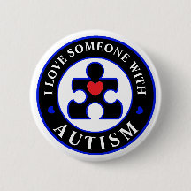 Black "I love someone with Autism" pin awareness.