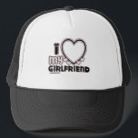 black i luv 1 trucker hat<br><div class="desc">cute and bubbly font that says " I Love My GIRLFRIEND" with a huge heart that allows you to insert your image,  in colour black and light pink</div>