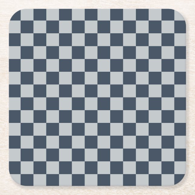 Black ice checkered board pattern square paper coaster (Front)