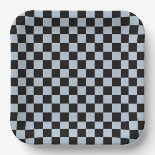 Black ice chequered pattern paper plate