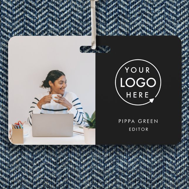 Black ID Card | Modern Minimalist Company Employee Badge (Sleek black company branded staff ID badges for business events & employee identification.)