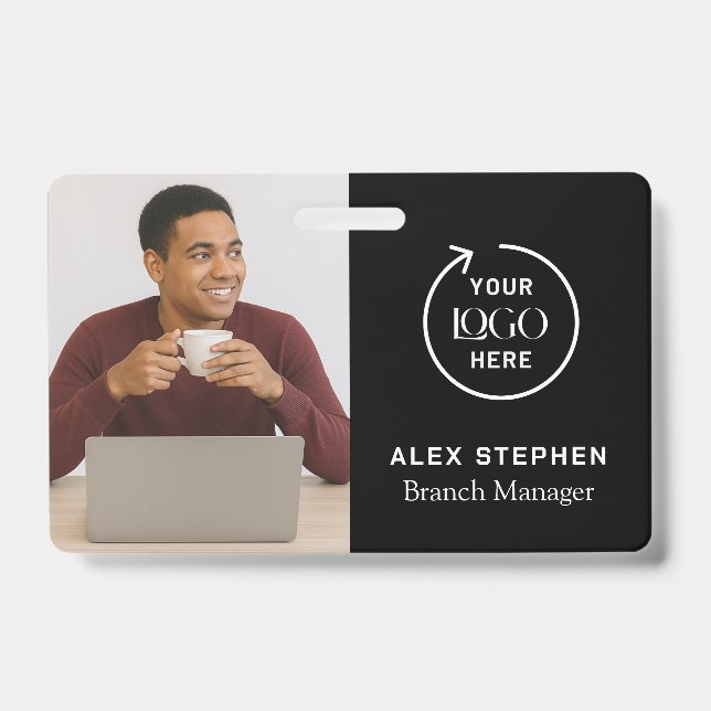 Black ID Card | Modern Minimalist Company Employee Badge (Front)
