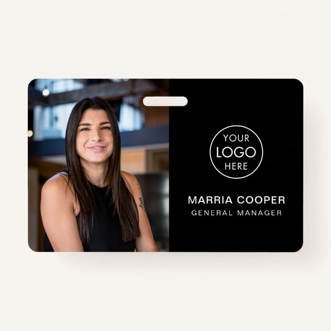 Black ID Card Photo Name Logo QR Code ID Badge (Front)