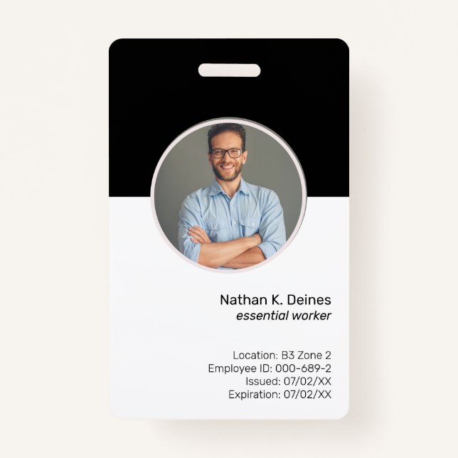 Black ID | Employee Photo ID Company Security ID Badge (Front)