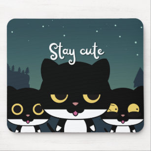 Black Illustration Cat Mouse Pad