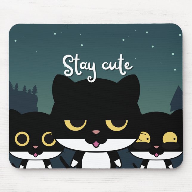 Black Illustration Cat Mouse Pad (Front)