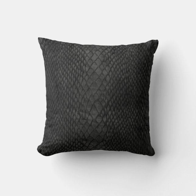 Black Illustration of Snakeskin Throw Pillow (Front)