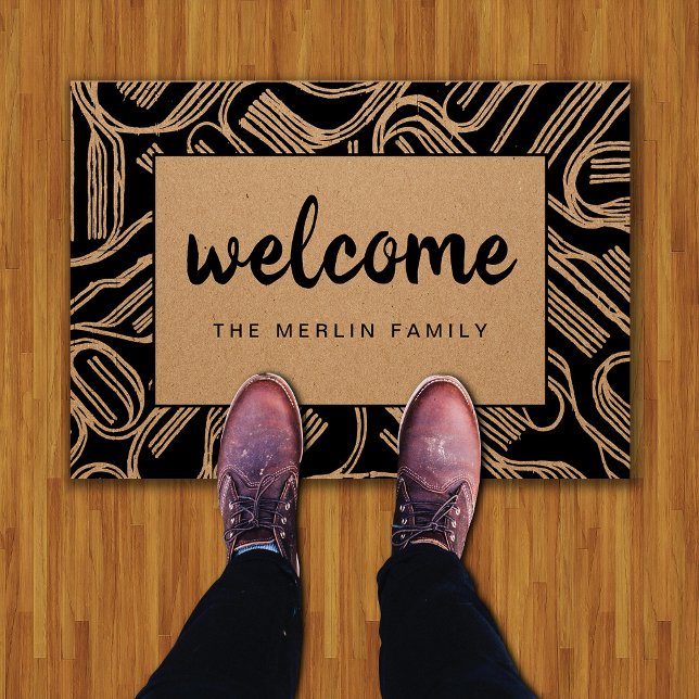 Black Illustration Personalised Welcome Doormat (Creator Uploaded)