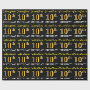 Black, Imitation Gold "10th BIRTHDAY" Wrapping Paper