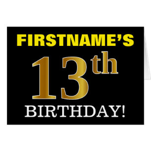 Black, Imitation Gold "13th BIRTHDAY" Card
